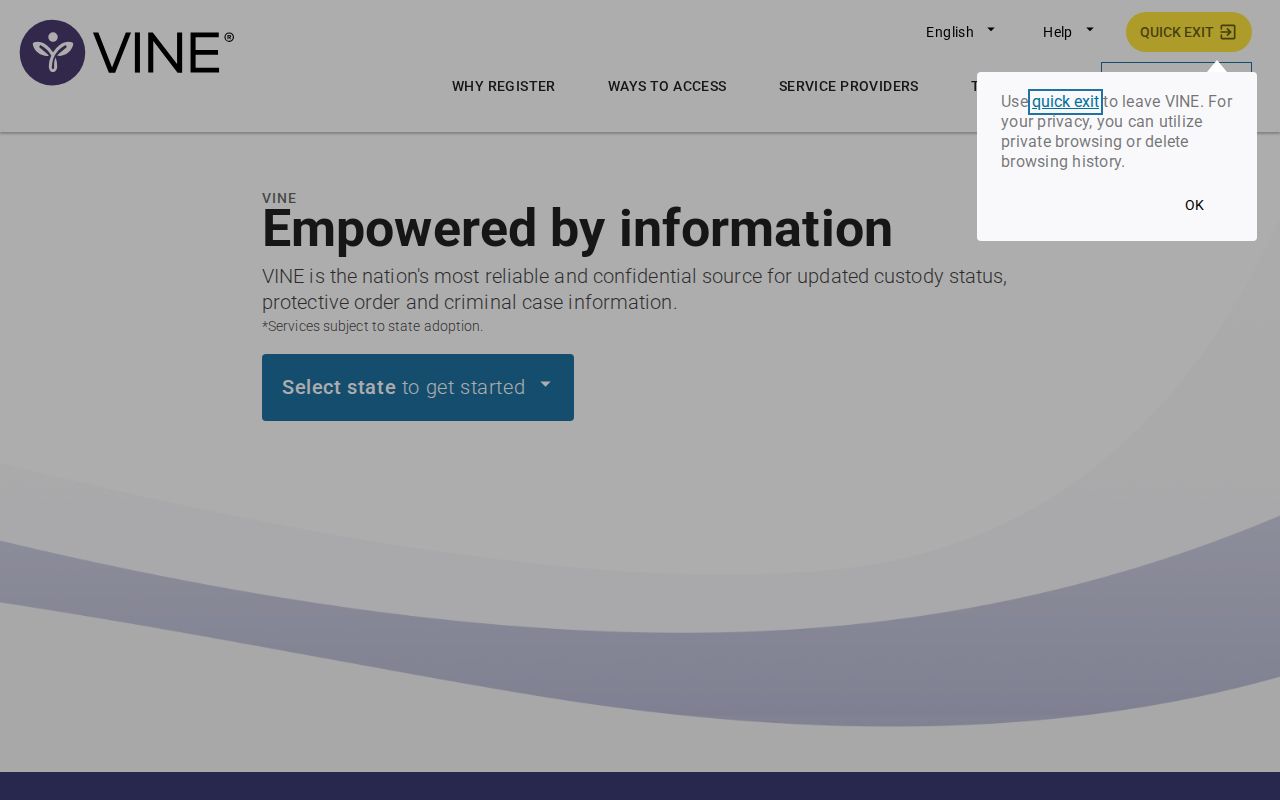 VINELink statewide custody search interface