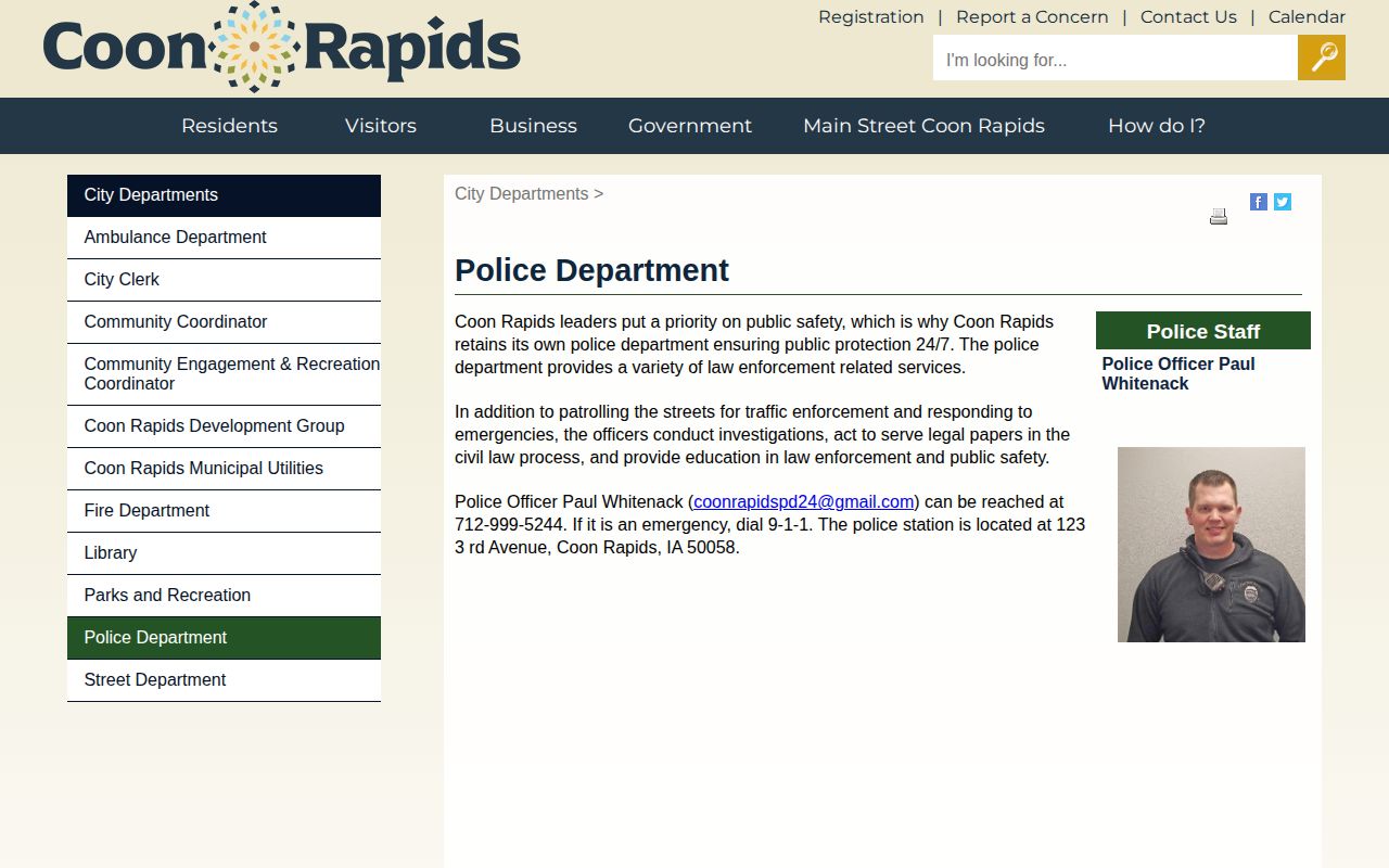 Coon Rapids Police Department contact for recent arrest record checks