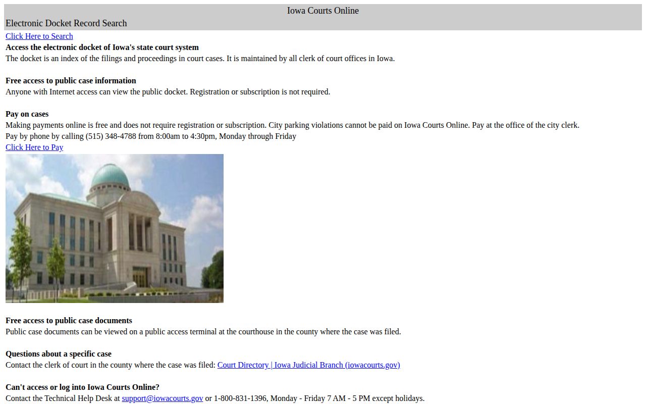 Iowa Courts Online public docket search for checking a Guthrie County case outcome